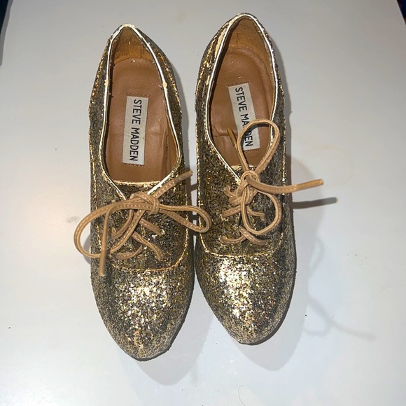 Steve Madden Cirkus-S 6M gold glitter|retro vibes| chuck wood heel - Picture 4 of 6